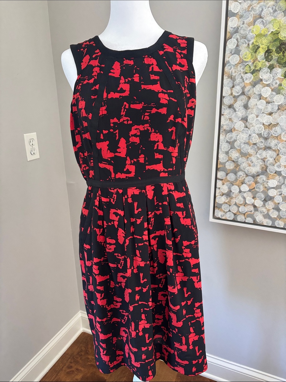 Shoshanna Black Dress with Red Abstract Print